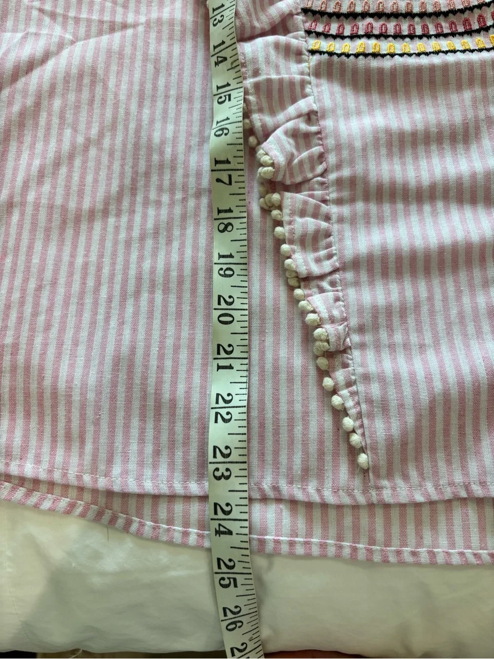 THML Sz L Embroidered Cotton Top Ruffled Sleeves  Pink White Stripes Cottagecore - Picture 9 of 10